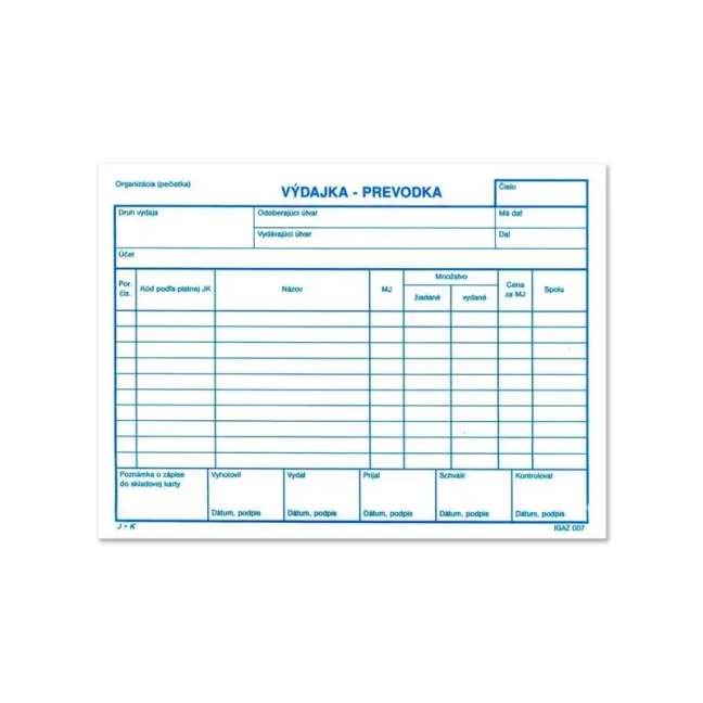 Výdajka – prevodka A5 bez DPH, samoprepis s kartón. podložkou – 100 listov