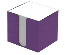 Poznámková kocka papierová 8,5x8,5x8,0cm biela, prešp.krabička fialová - dopredaj