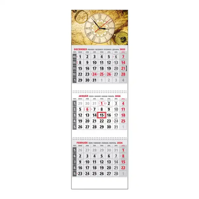 Plánovací kalendár KLASIK 3M sivý 2026  Hodinky QP