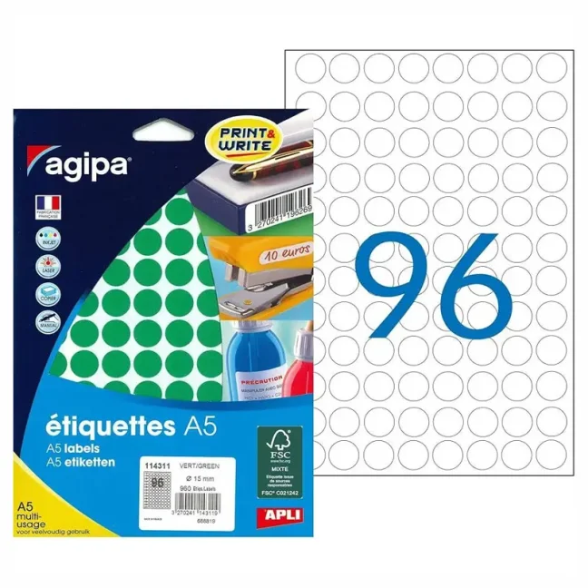 Etikety PRINT kruh 15 mm, zelené