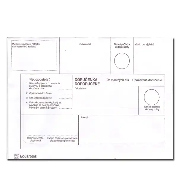 Obálky B6 DVR, opakované doručenie "Nedoposielat"