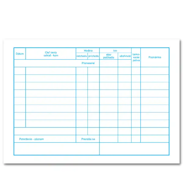 Evidencia prevádzky osobného motorového vozidla A5, 60 listov