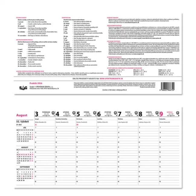 Stolový kalendár Praktik stolový stĺpcový 2026