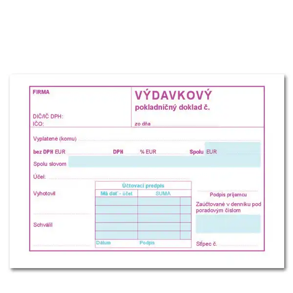 Výdavkový pokladničný doklad A6 dvojfarebný – 100 listov