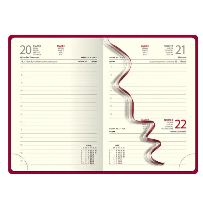 Denný diár A5 FLORENCIA červený s gumkou 2026