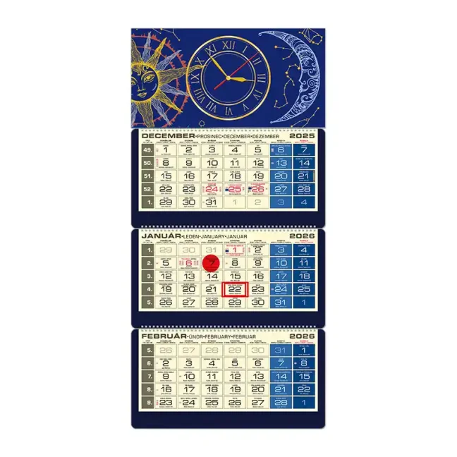 Plánovací kalendár LUXUS 3M modrý 2026  Hodiny QS